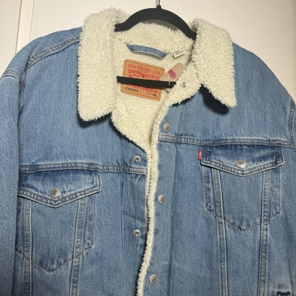 Levi's Men's Blue Denim Sherpa Trucker Jacket Faux Fur Lined Sz XXL NWT